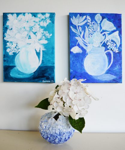 Nordisk blå, blomstermaleri, Flora Danica, stilleben, maleri, still life, royal copenhagen, nordisk, blomst