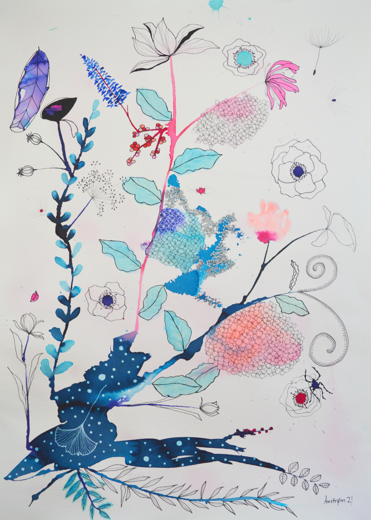illustrations kunst, botanisk illustration, bjørn Wiinblad, blomster maleri, vægmaleri